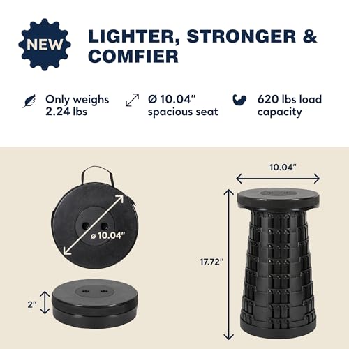 Image of Collapsible Stool Max 620lbs Weight, Pack of 2, Lightweight & Portable Telescopic Stool for Adults, Adjustable Height Retractable Folding Seat or Footrest for Camping Hiking Travel