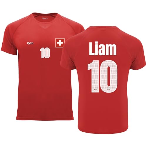 Camiseta Fútbol Selecciones — Estilo Mundial 2026 — Hombre Y Mujer — Personalizable con Nombre Y Número — No Oficial (L, Rojo, Suiza, Hombre)