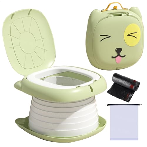 Image of Portable Potty for Toddler Travel Foldable Potty Training Toilet for Car Camping Indoor Outdoor Bathroom for Boys Girls Baby Kids Children Green