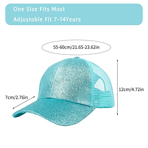 Kids Girls Criss-Cross Elastic Band Ponytail Caps, Little Girls Glitter Adjustable High Baseball Ponytail Hats, Fit 4-10Years Green #TOP1
