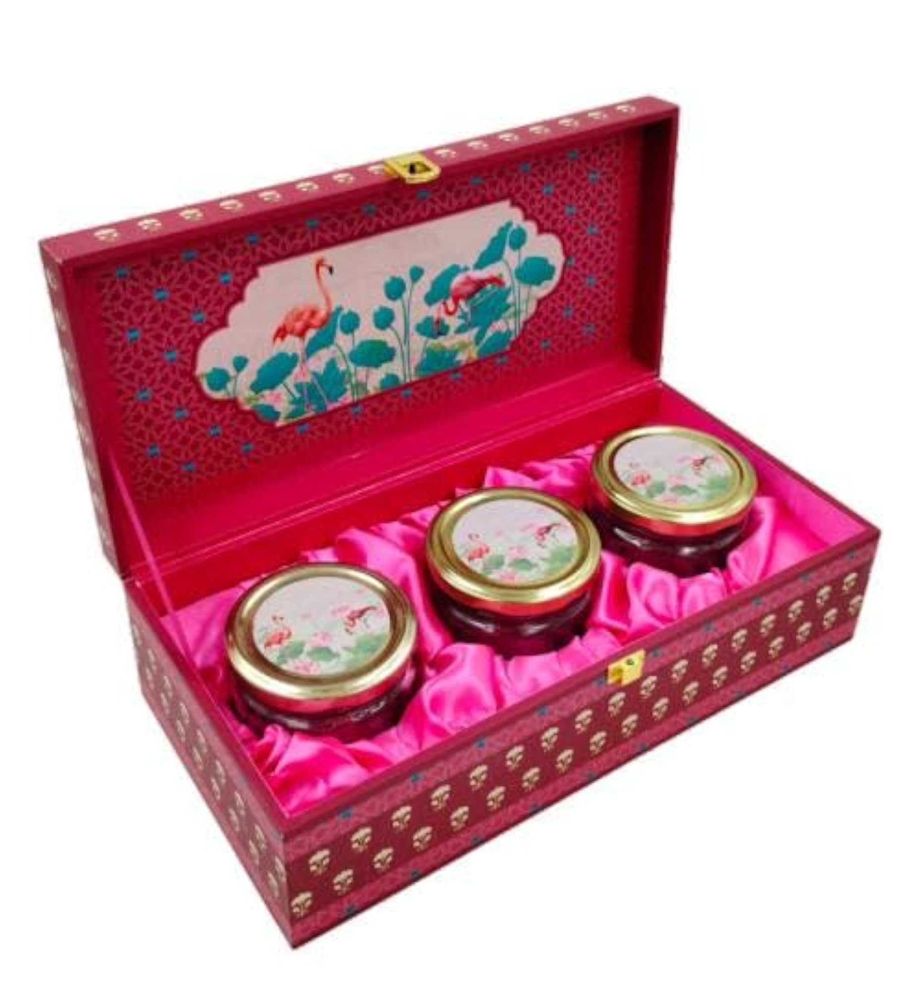 Decorative Gift Box Set with 3 Jars, Flamingo Theme