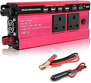 Power Inverter 1500W DC 12V to 230V/240V AC Car Converter- Car Inverter with Four USB Port Peak Power 1500W with 2x UK Outlets 12V Inverter With LED Display