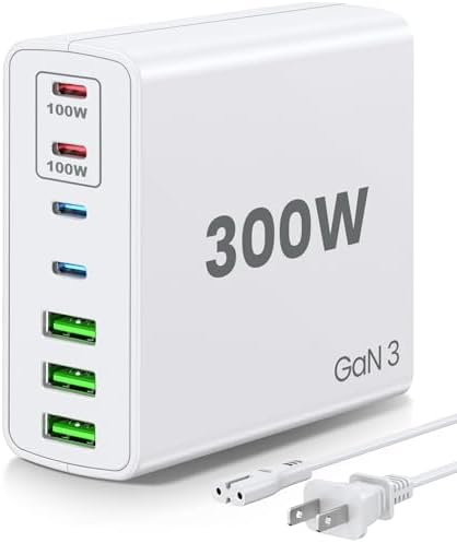 USB C 300W Fast Charging Station – 7-Port Hub with Dual 100W PD Ports for MacBook Pro, Dell, HP, iPad, iPhone, Samsung Galaxy, Android Devices – Universal Power Adapter for Laptops, Tablets, Phones