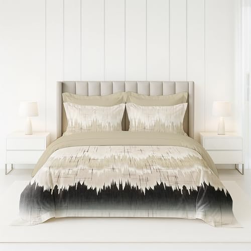 Image of LANE LINEN 100% Cotton Printed King Size Bedsheet - Light Beige