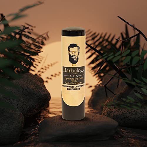 Barbology London Men's Moisturizing Lip Balm For Chapped Lips With Organic Moroccan Argan Oil, Lightweight Formula Leaves Zero Residue, 0.17Oz #TOP3