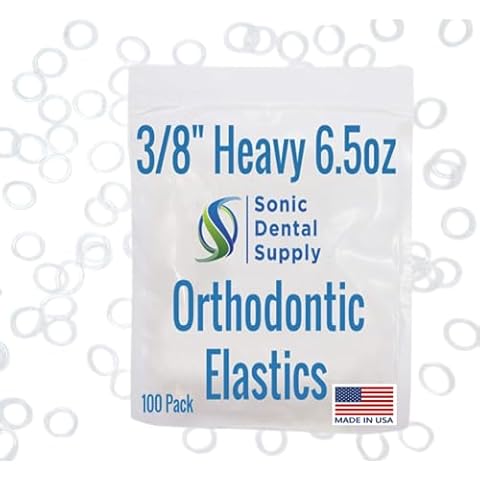 3/8 inch Heavy 6.5 oz - Orthodontic Elastic Rubber Bands - 100 Pack - Clear Latex Free, Small, Braces, Dreadlocks Hair Braids, Tooth Gap, Packaging, Crafts, Sonic Dental Supply - Made in USA Cover