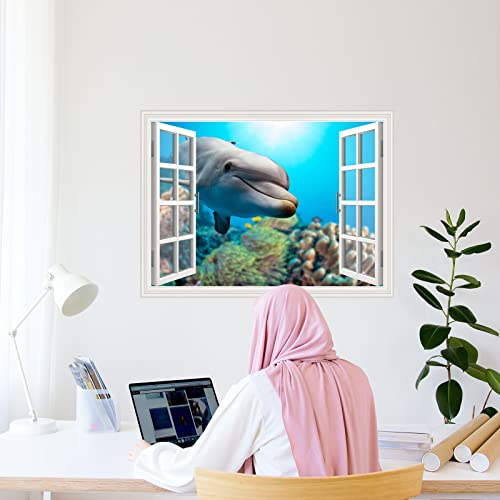 Removable Vinyl Decals Wall Sticker Peel And Stick Window View Dolphin Wall Mural Sticker For Home Office Art Room Decor #TOP2