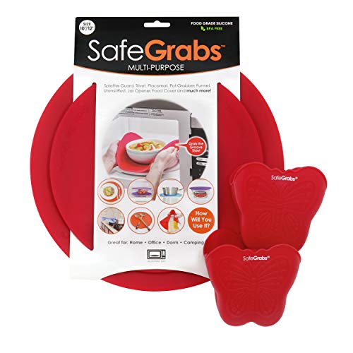 Safe Grabs Safe Pack Bundle: Original Multi-Purpose Silicone Microwave Mat + New Butterfly Mitts | As Seen on Shark Tank, GMA & The View (BPA Free, Heat Resistant, Dishwasher Safe), Red Safe Grabs Safe Pack Bundle: Original Multi-Purpose Silicone Microwave Mat + New Butterfly Mitts | As Seen on Shark Tank, GMA & The View (BPA Free, Heat Resistant, Dishwasher Safe), Red