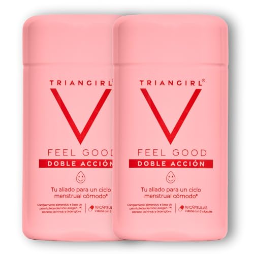 TRIANGIRL Feel Good Complemento Alimenticio con PEA Levagen+, Jengibre e Hinojo que Contribuye al Bienestar de la Mujer durante el Ciclo Menstrual. Adiós Molestias Menstruales. Pack 2 x 18 Cápsulas