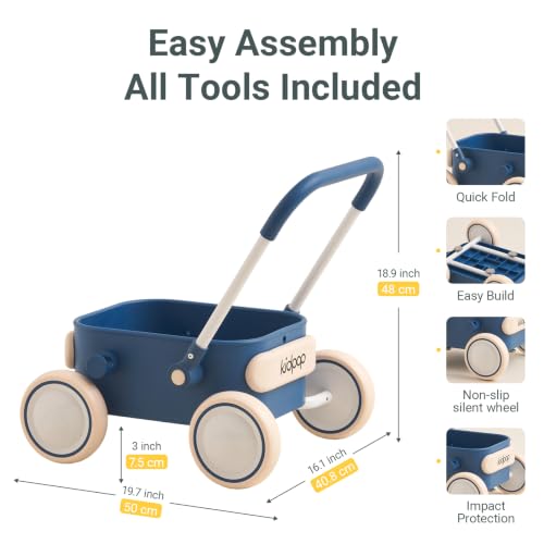 Image of PULA Baby Push Walker with Wheels Toddler Wagon for First Learner Baby Toys 6-12 Months, 1 Year Old Birthday Gifts, Indoors and Outdoors (Navy Blue)