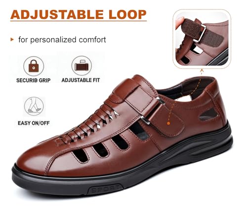 Image of UIKGITP Men's Summer Working Business Dress Sandals Huaraches para Hombres Fisherman Synthetic Leather Walking Office Breathable Oxfords