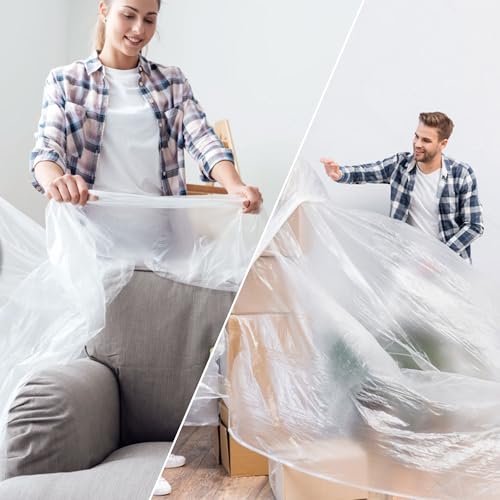 6 Rollen Abdeckfolie Maler, Abklebeband Maler mit Gewebeklebeband, Transparent Abdeckband Maler, Abdeckfolie Stark zum Staubschutz, Schutz von Wand (55CM*20M)