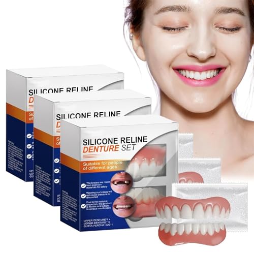 Juego De Prótesis De Silicona Reline, Silicona Dentaduras Blandas Reparación, Carillas Dientes, Dentadura Superior E Inferior, Kit Reparación Dientes (3pcs)