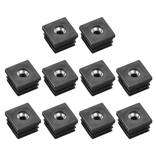Image of uxcell 10Pcs Inserts for Square Tubes with M8-1.25mm Thread, for 0.98 inchx0.98 inch OD Square Tube, Black Plastic Plug Caster Insert Chair End Caps Furniture