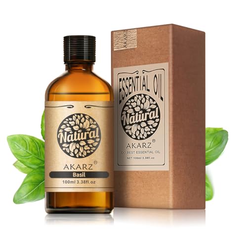 AKARZ 100ml Aceite esencial de Albahaca - Aceite esencial puro para difusores, luces aromáticas y aromas ambientales