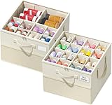 NestOrganix 2 Pack Shoe Organizer for Closet, Large Shoe Box Storage Containers, Foldable Shoe Storage Organizer Box Bin with Adjustable Dividers and Clear Cover, Space Saving Shoes Holder, Beige