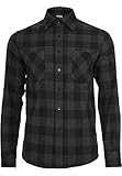 Basics Rockabilly Streetwear Urban Classics Herren Checked Flanell Regular Fit Freizeit Hemd, Schwarz/Grau, 4XL