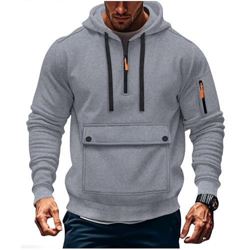 Mens Quarter Zip Pullover with Zipper Pockets Hoodie Long Sleeve Workout Sport Outdoor Sweatshirt