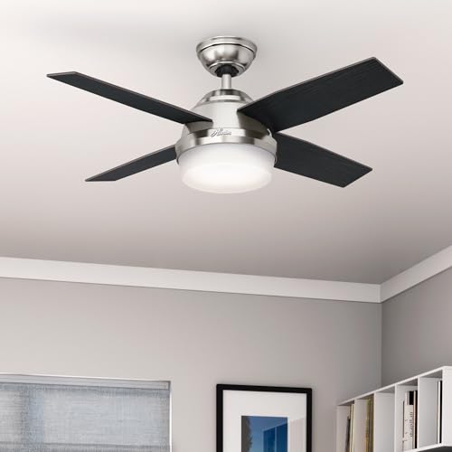 Image of Hunter Dempsey, Indoor, Ceiling Fan, Modern, Quiet, 44 inch, Brushed Nickel