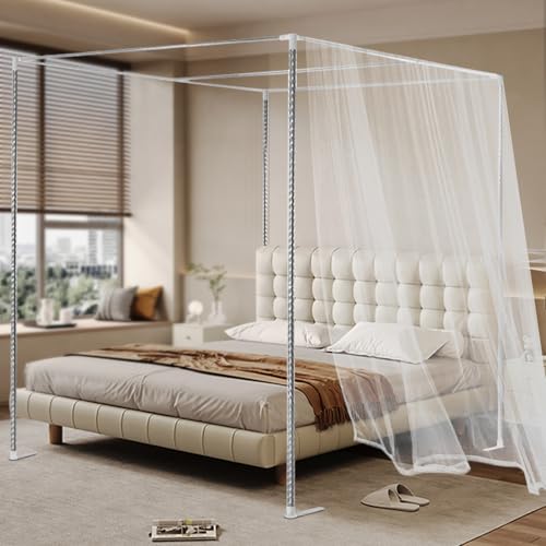 ZAWAYINE Canopy Bed Frame,Stainless Steel Four Corner Bed Canopy Poles Mosquito Net Frame Thickened Metal Canopy Frame Poles for Metal and Wood Bed Frames, Bedroom Decor Upgrade,59\"x78\"x78\"(Queen)