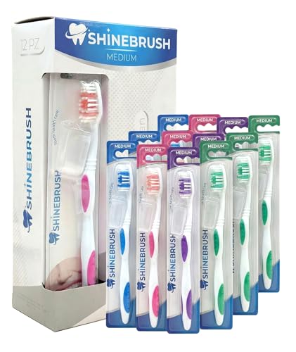 Brigros - Spazzolino Deep Clean Confezione da 12 spazzolini con azione sbiancante - Pulizia profonda e delicata (MEDIUM)