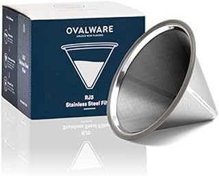 ovalware Paperless Stainless Steel Pour Over Coffee Filter  Reusable and Permanent Coffee Cone Dripper four, Chemex and Other Carafes (Stainless Steel)
