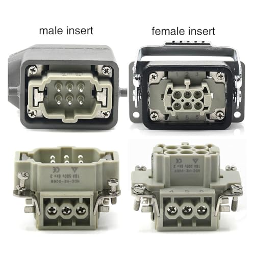 Conector rectangular de 6 pines HDC-HE-06 para cable industrial de 16A y 500V 6