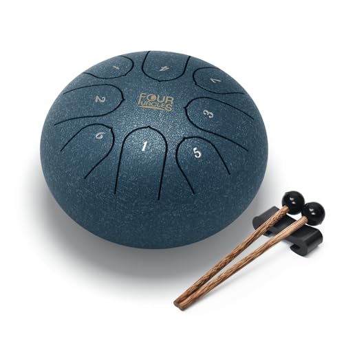 FOUR UNCLES Rain Drum for Outside, Steel Tongue Drum -6 Inch 8 Notes - Hand Pan Drums with Travel Bag,Music Book & Mallets, Musical Instruments Gifts for Family and Friends