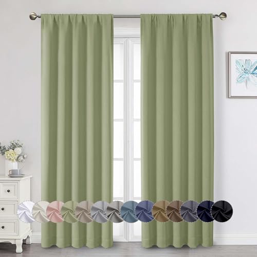 WelvetBLK Sage Green Blackout Curtains 84 Inches Long 2 Panels