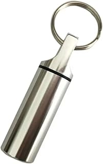 6pcs Keychain Pill Holder Aluminum Waterproof Pill Box Cases with Sealed Storage, Flat Head, Round Alloy Cartridge and Keychain for Vitamin Fish Oils(Silver)