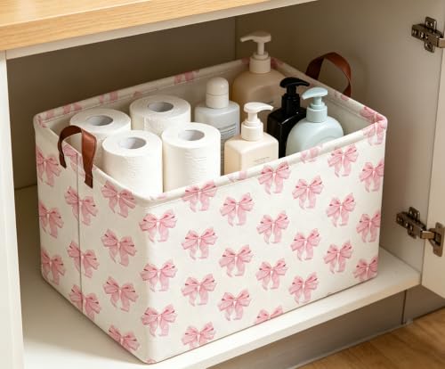 Image of Rectangle Storage Basket,Collapsible Storage Bin,Books Box,Gift Basket(Shimmer Bowknot)