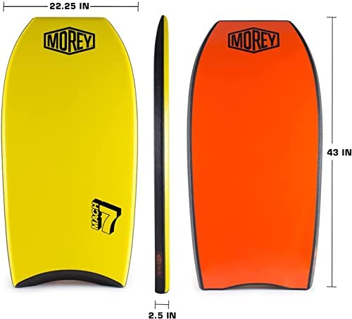 Morey Mach 7 Bodyboard Pe Core, Tc8 Deck, Hdpe Slick, Single Power Rod Stringer, Crescent Tail, With Channels For Bodyboarding Surfing Waves Ocean Summer Fun Beach (43") #TOP4