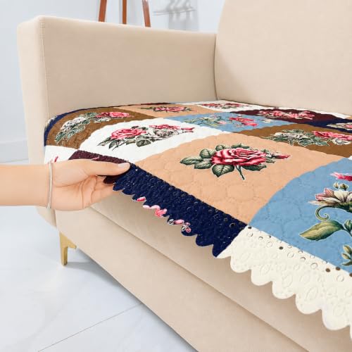 Image of Homerz Premium Printed Quilted Velvet Sofa Slip Cover Protector with Tassels, Sofa Mat, Exact Size, Antislip Cover (Milan, 5 (3+2) Seater, Half)