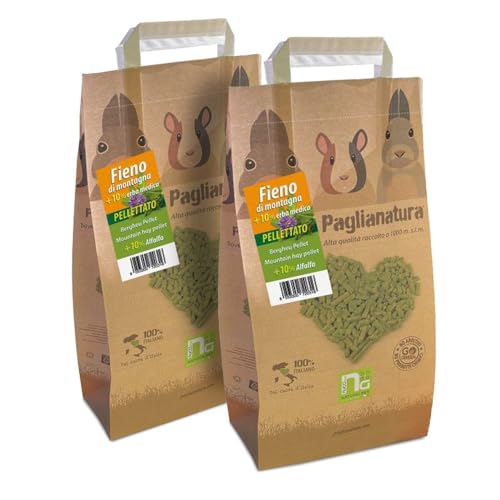 Paglianatura Kit de 2 Piezas: Bolitas de heno de 3 kg con un 10% de Alfalfa, pienso Natural y Rico en Fibra para Conejos y roedores, nutrición Adicional con Calcio y proteínas