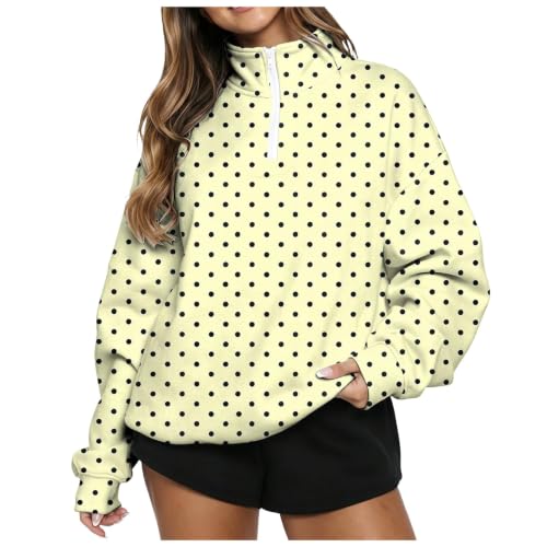 Polka Dot Sweatshirt for Women Mockneck Quarter Zip Sweatshirt No Hood - image 1