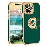 Picture of Fingic for iPhone 16 Pro Max Case[with 360°Rotatable Ring Holder][Support Magnetic Car Mount]Shiny Plating Gold Slim Thin Soft TPU Bumper Shockproof Case for iPhone 16 Pro Max for Men,2024,Army Green