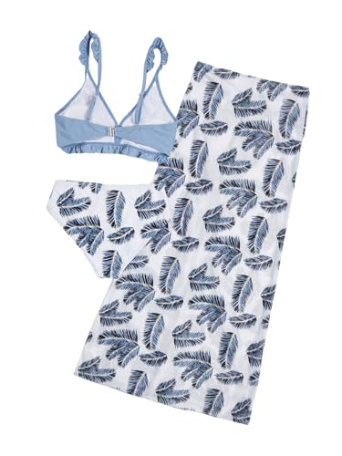 Image of Verdusa Girl's 3 Piece Ruffle Trim Bathing Suit Bikini Swimsuits with Cover Up Skirt