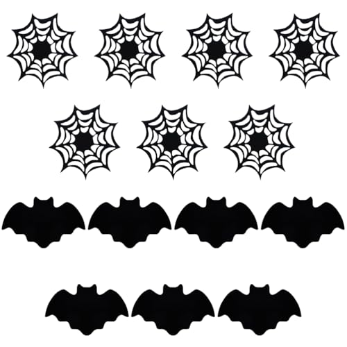 Set di 14 sottobicchieri in feltro per Halloween, 7 con ragnatele e 7 con pipistrelli, sottobicchieri in vetro, ideali per decorare la casa durante le feste, per bevande, bar e bicchieri.