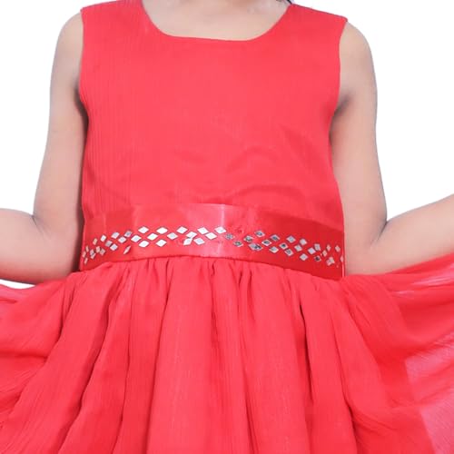 Image of Ripening A-Line Red Satin Poly Chiffon Dress for Stylish Little Girls Gown