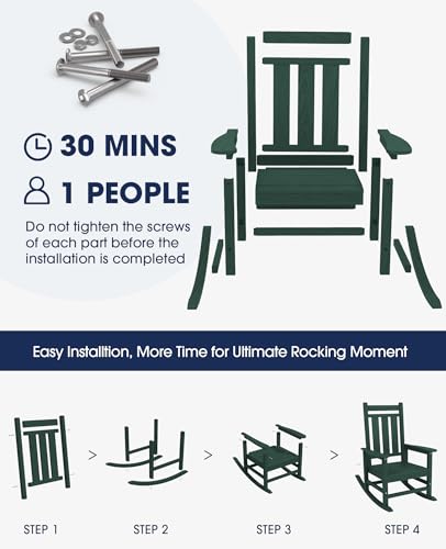 Image of KINGYES Oversized Outdoor Rocking Chair Set of 2, HDPE Patio Rockers, Green