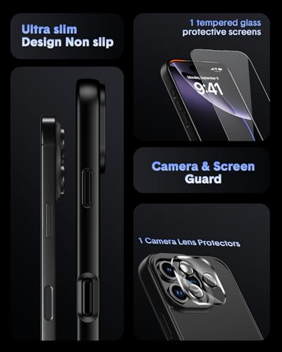 Saiuxiu for iPhone 16 Pro Max Case,Compatible with MagSafe, Includes Tempered Glass Screen & Lens Protectors, Translucent Matte Anti-Fingerprint, Slim Full-Body Military Grade Shockproof case - image 3