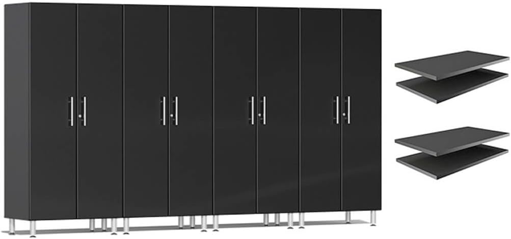 Ulti-Mate UG22644B 4-Piece Tall Garage Cabinet Kit and 2-Shelf Bundle in Midnight Black Metallic, Black, Grey