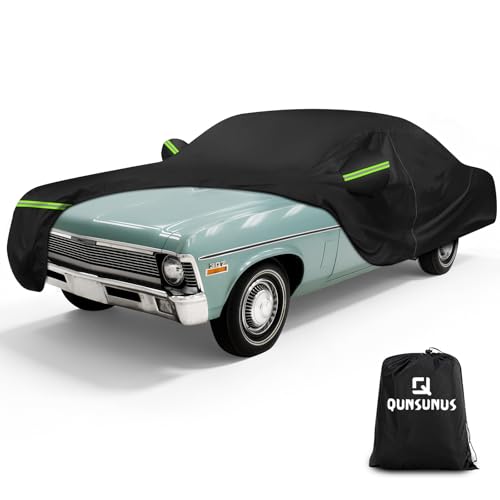 Image of QUNSUNUS Nova Car Cover 2 /4-Door 1962-1979 Waterproof with Cotton Lining | Heavy 420D Oxford Outdoor All-Weather Car Cover for Chevy Nova, with Zipper and Straps, for Dust, Sun, Wind Protection