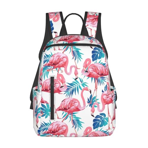Mochila ligera con estampado de hojas de plantas verdes y flamencos, mochila de viaje ligera para el trabajo, compras, viajes, color negro, talla única, Negro, talla única