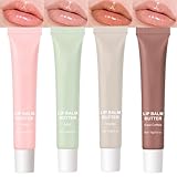 Pakivs 4PCS Glossy Butter Lip Balm Set,Hydration Lip Gloss,Conditioning Lip Mask and Instant Moisture Tinted Lip Balm, Long Lasting Hydrating Softens Dry Lips Care Oil,Christmas Makeup Gift for Women