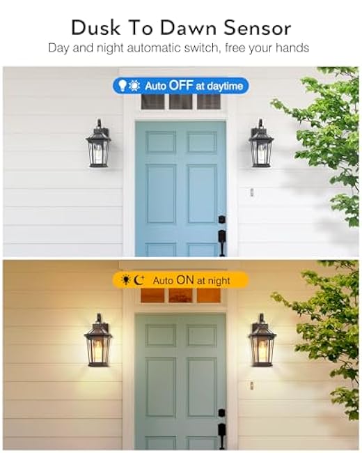 VIANIS Dusk to Dawn Outdoor Wall Lighting, Exterior Light Fixture Wall Mount for House Front Porch Light, Black Anti-Rust Aluminium Modern Outside Coach Lantern with Tempered Glass Shade for Garage