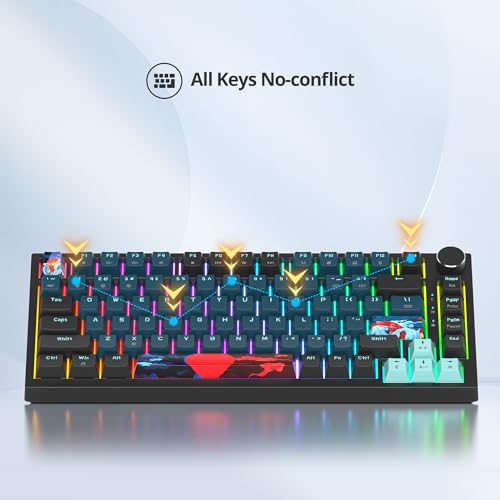 Image of Fogruaden Wired 75% Percent Mechanical Keyboard, RGB Backlit 75 Percent Gaming Keyboard, Gasket Mount TKL Mechanical Keyboard, Hot Swappable Red Switch, NKRO Compact Keyboard with Volume Knob