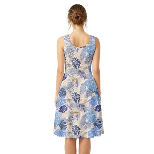 Image of Women Stylish Tank Dresses Sleeveless Round Neck Midi Casual Dress with Pocket for Summer