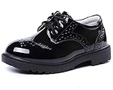 PPXID Baby Jungen Schnürhalbschuhe wasserdichte Lackschuhe Schule Oxfords Uniform Hochzeit Anzugschuhe, Schwarz, 27 EU