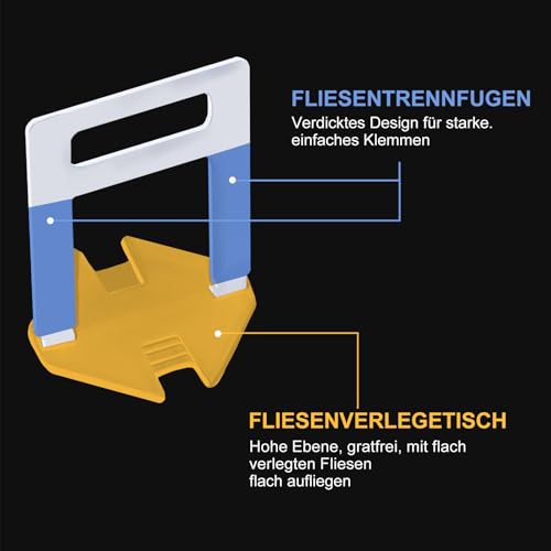 500 Stück Fliesen-Nivelliersystem Laschen Fugenbreite 3mm, Nivelliersystem Fliesen Nivellierhilfe Zuglaschen Fugenbreite Verlegehilfe für Fliesen Höhe 3-12 mm